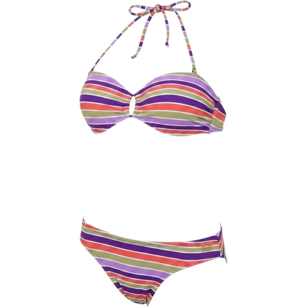 Tommy Hilfiger Girls Bikini Set M 8-10 Purple Orange Gold Stripe 2 Piece NEW tag